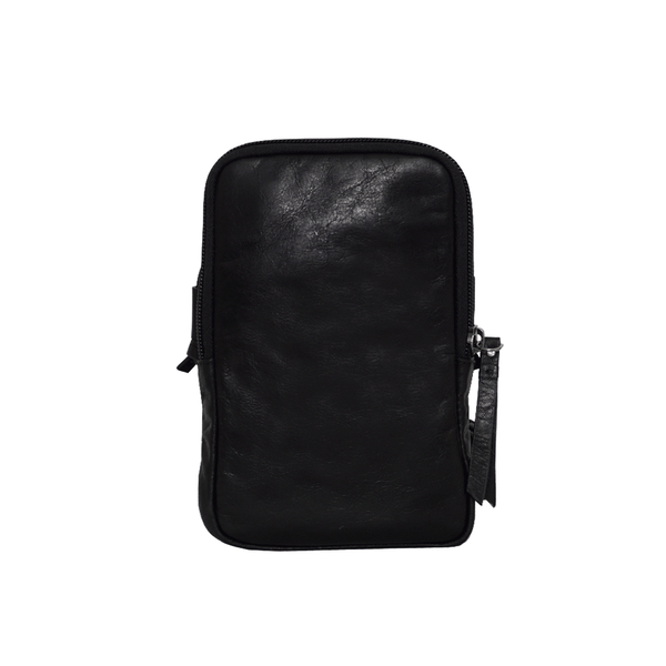 'SARAH' Black Vintage Natural Grain Leather Mini Crossbody Bag