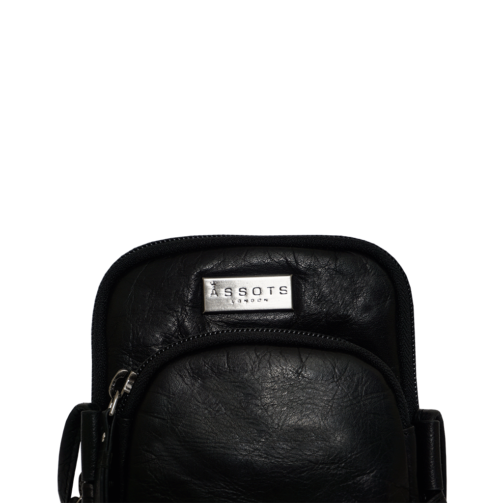 'SARAH' Black Vintage Natural Grain Leather Mini Crossbody Bag