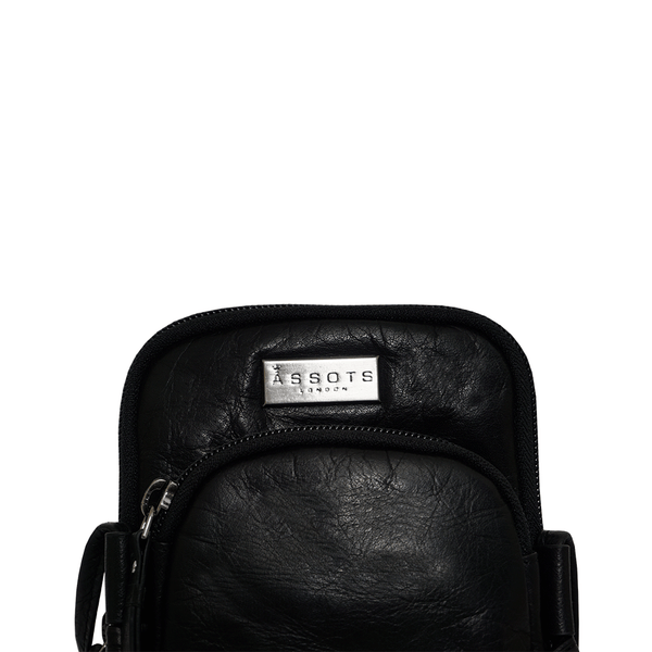 'SARAH' Black Vintage Natural Grain Leather Mini Crossbody Bag