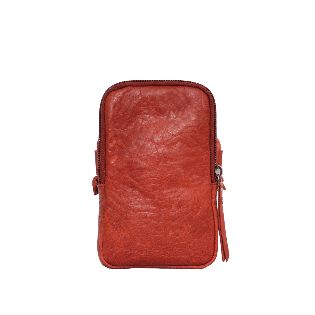 'SARAH' Red Vintage Natural Grain Leather Mini Crossbody Bag