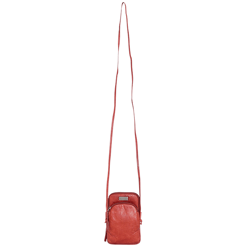 'SARAH' Red Vintage Natural Grain Leather Mini Crossbody Bag