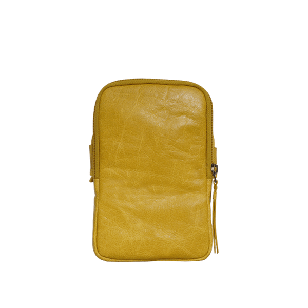 'SARAH' Yellow Vintage Natural Grain Leather Mini Crossbody Bag