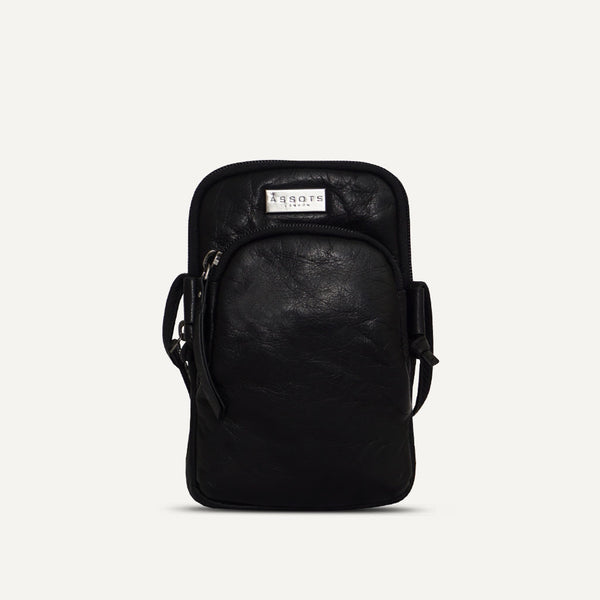 'SARAH' Black Vintage Natural Grain Leather Mini Crossbody Bag