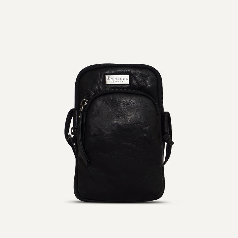 'SARAH' Black Vintage Natural Grain Leather Mini Crossbody Bag