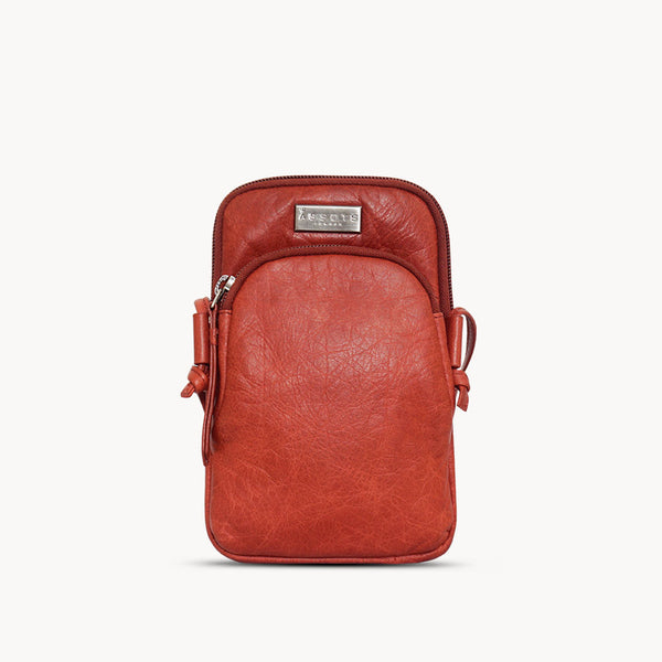 'SARAH' Red Vintage Natural Grain Leather Mini Crossbody Bag