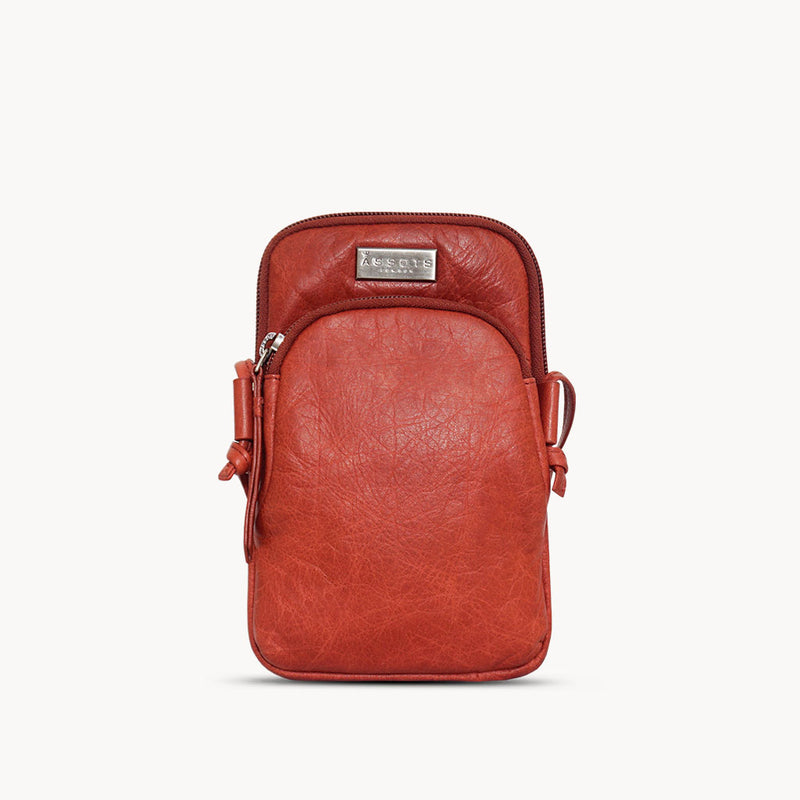 'SARAH' Red Vintage Natural Grain Leather Mini Crossbody Bag