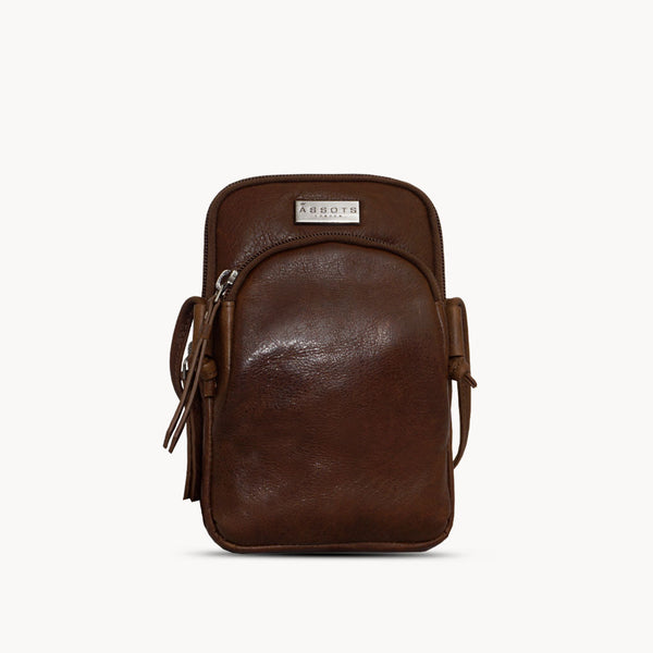 'SARAH' Tan Vintage Natural Grain Leather Mini Crossbody Bag