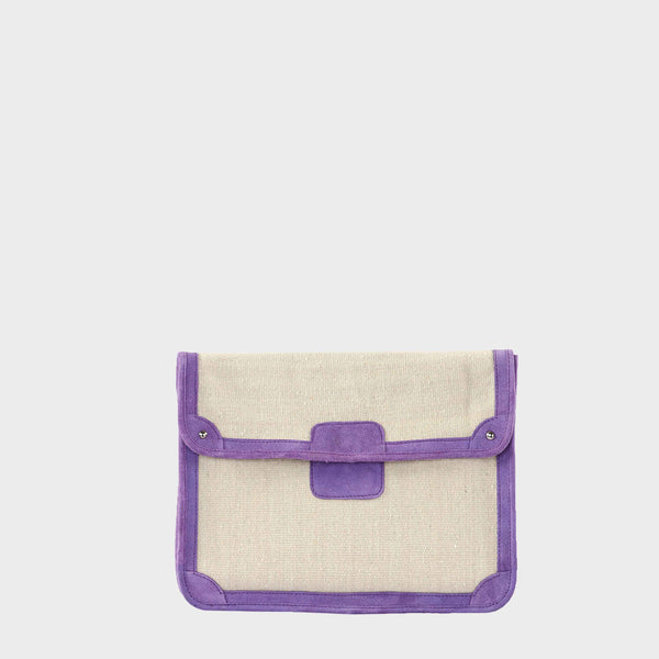 'SAVILE' Purple Suede Leather Trims Canvas Flap-over Portfolio Bag