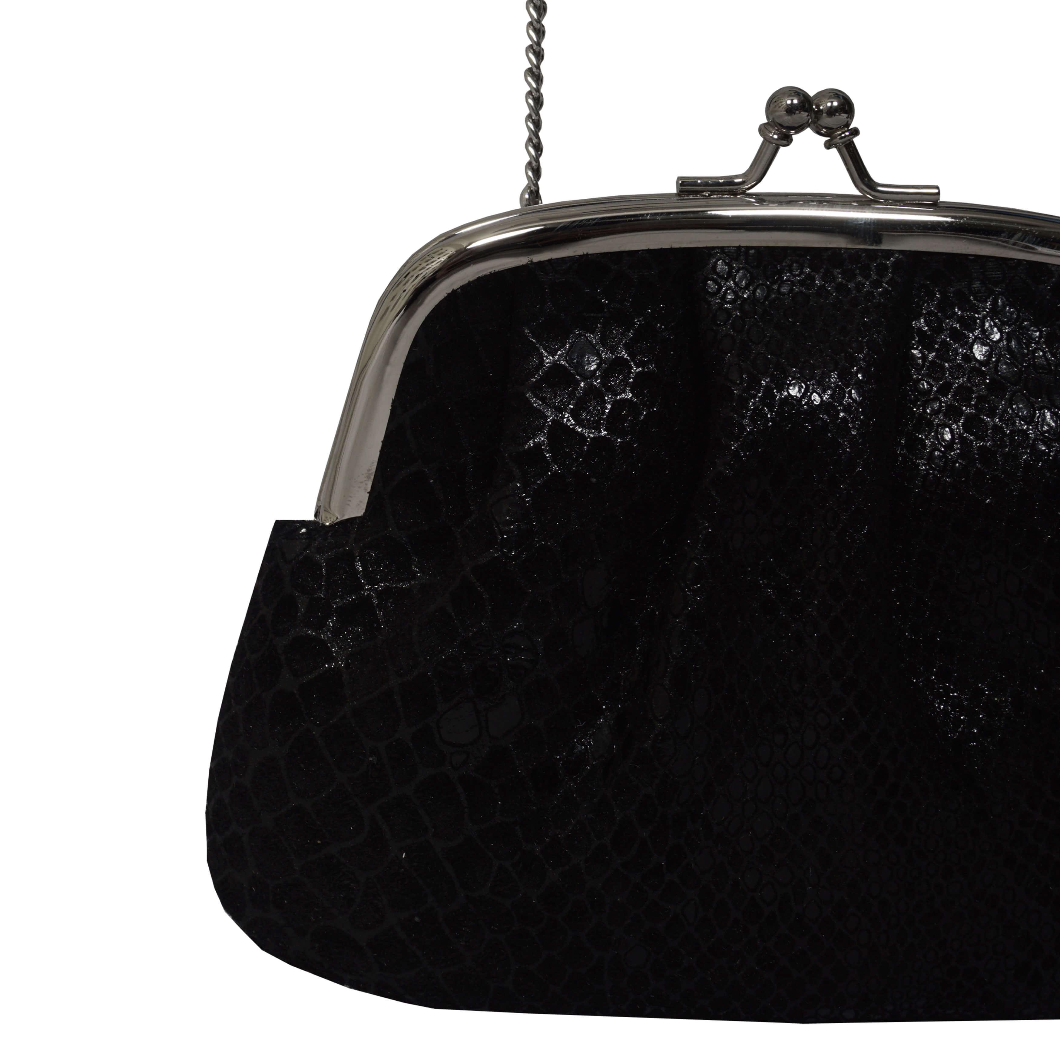 'SELENA' Black Python Snake Leather Frame Closure Coin Purse