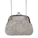 'SELENA' Ice Grey Python Snake Leather Frame Closure Coin Purse