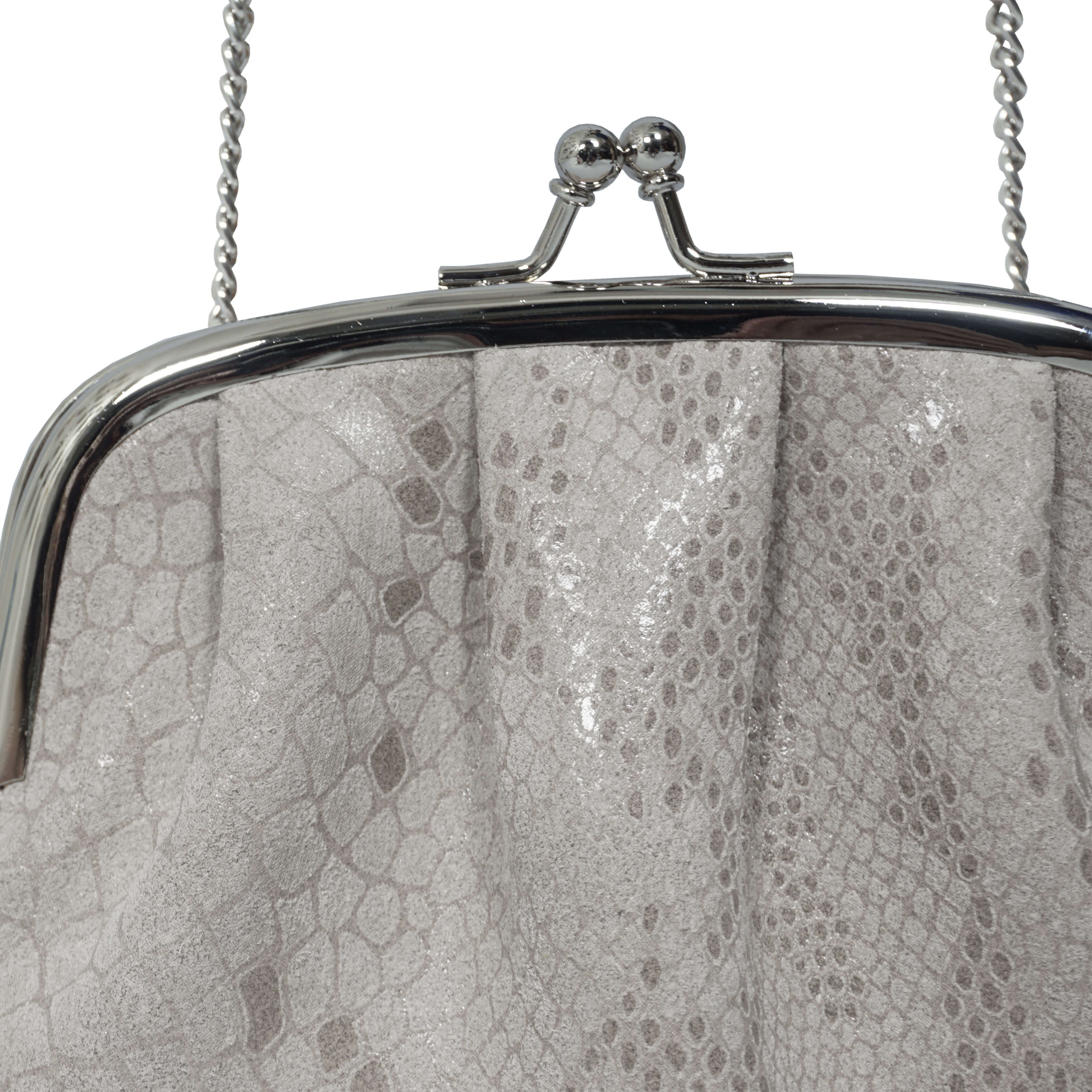 'SELENA' Ice Grey Python Snake Leather Frame Closure Coin Purse