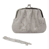 'SELENA' Ice Grey Python Snake Leather Frame Closure Coin Purse