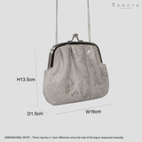 'SELENA' Ice Grey Python Snake Leather Frame Closure Coin Purse