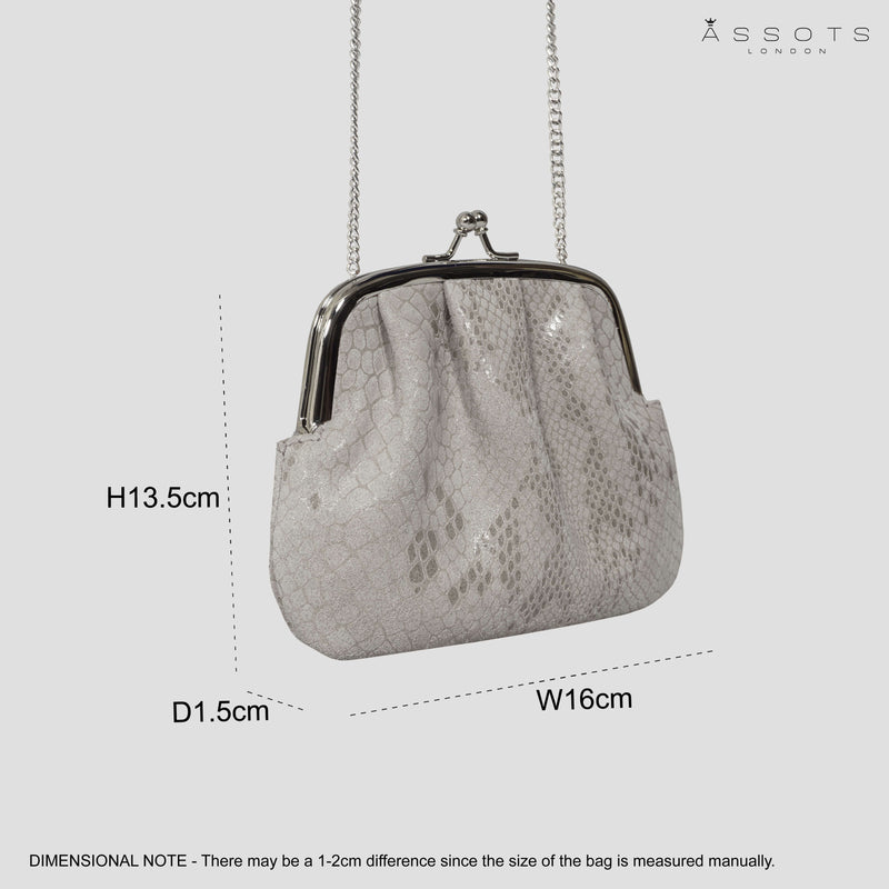 'SELENA' Ice Grey Python Snake Leather Frame Closure Coin Purse