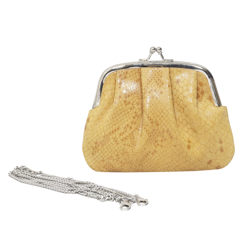 'SELENA' Mustard Python Snake Leather Frame Closure Coin Purse
