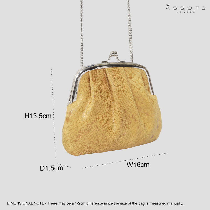 'SELENA' Mustard Python Snake Leather Frame Closure Coin Purse