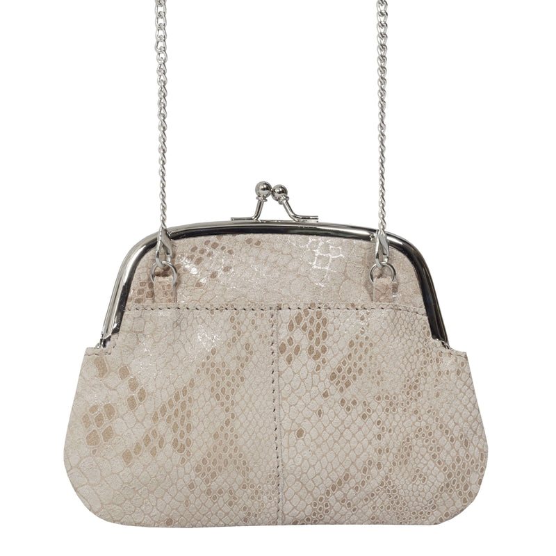 'SELENA' Nude Python Snake Leather Frame Closure Coin Purse