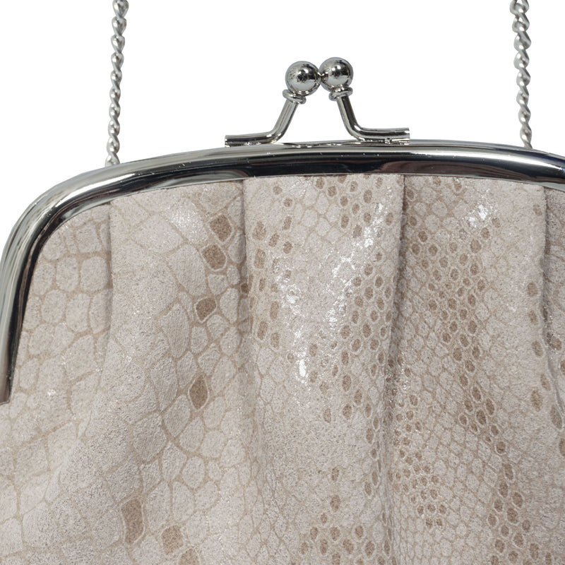 'SELENA' Nude Python Snake Leather Frame Closure Coin Purse