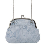 'SELENA' Pastel Blue Python Snake Leather Frame Closure Coin Purse