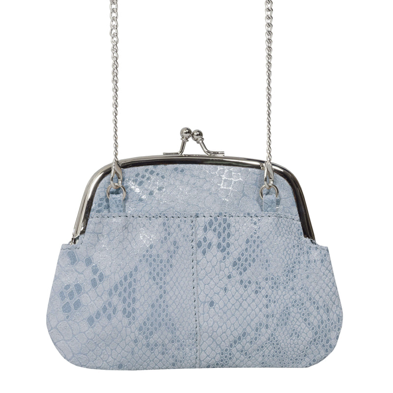 'SELENA' Pastel Blue Python Snake Leather Frame Closure Coin Purse