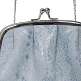 'SELENA' Pastel Blue Python Snake Leather Frame Closure Coin Purse