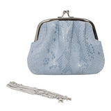 'SELENA' Pastel Blue Python Snake Leather Frame Closure Coin Purse
