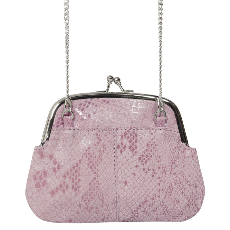 'SELENA' Pastel Pink Python Snake Leather Frame Closure Coin Purse