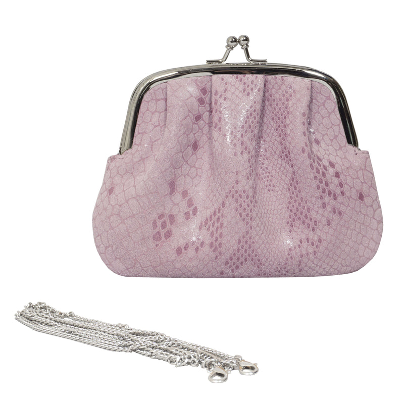 'SELENA' Pastel Pink Python Snake Leather Frame Closure Coin Purse