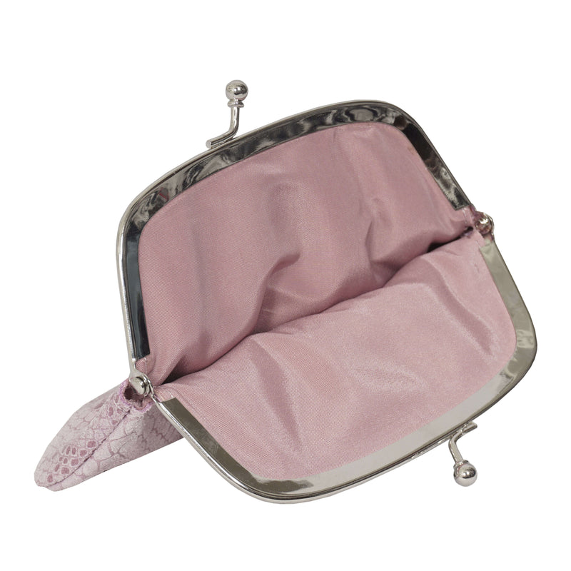 'SELENA' Pastel Pink Python Snake Leather Frame Closure Coin Purse