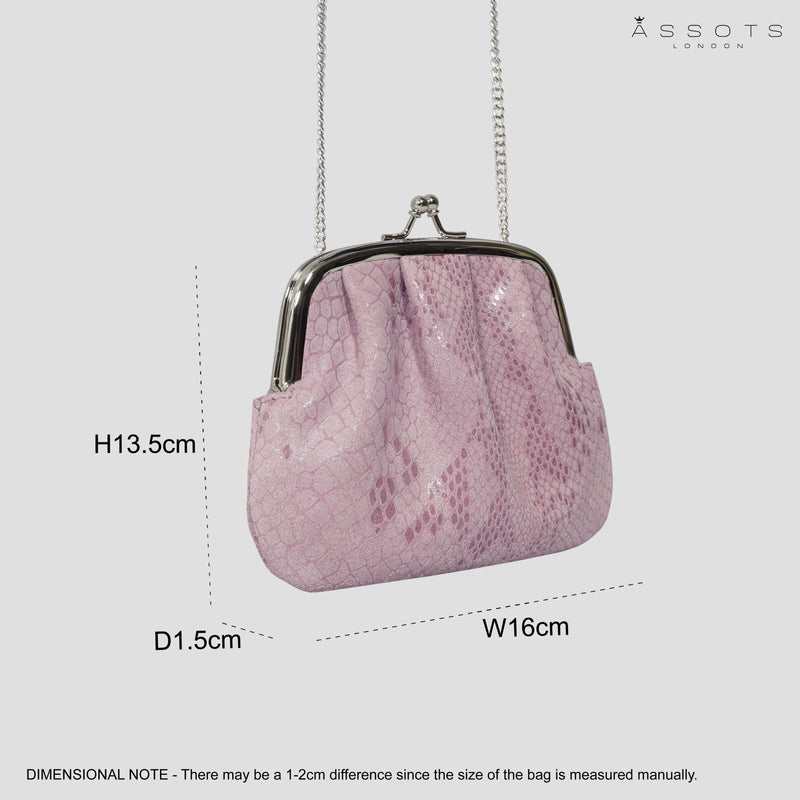 'SELENA' Pastel Pink Python Snake Leather Frame Closure Coin Purse