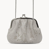 'SELENA' Ice Grey Python Snake Leather Frame Closure Coin Purse