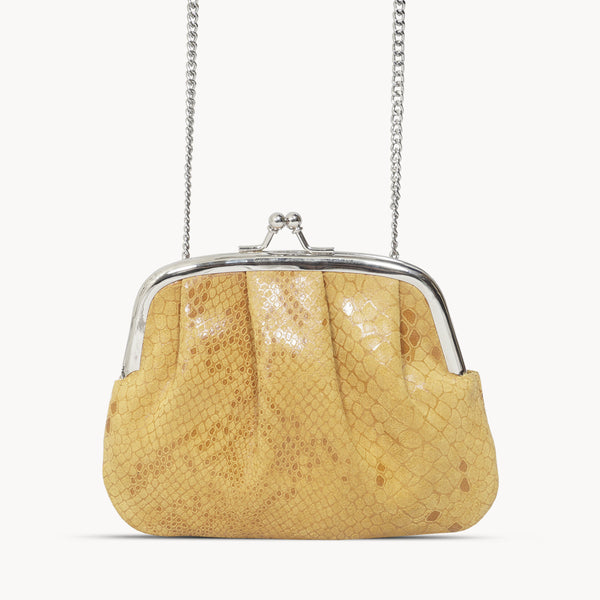 'SELENA' Mustard Python Snake Leather Frame Closure Coin Purse
