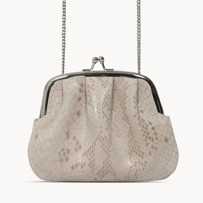 'SELENA' Nude Python Snake Leather Frame Closure Coin Purse