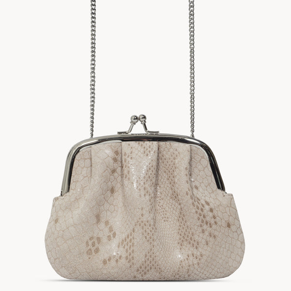 'SELENA' Nude Python Snake Leather Frame Closure Coin Purse