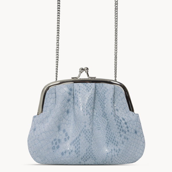 'SELENA' Pastel Blue Python Snake Leather Frame Closure Coin Purse