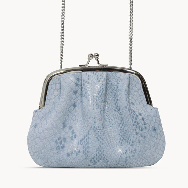 'SELENA' Pastel Blue Python Snake Leather Frame Closure Coin Purse