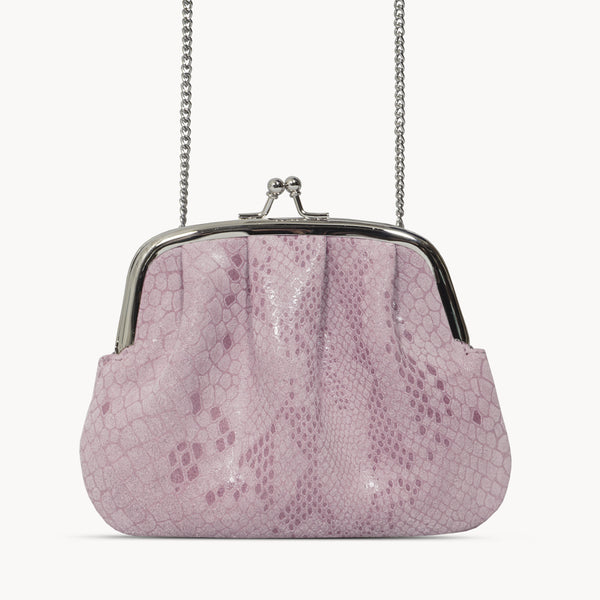 'SELENA' Pastel Pink Python Snake Leather Frame Closure Coin Purse