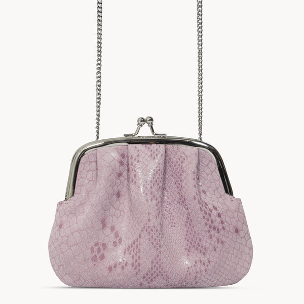'SELENA' Pastel Pink Python Snake Leather Frame Closure Coin Purse