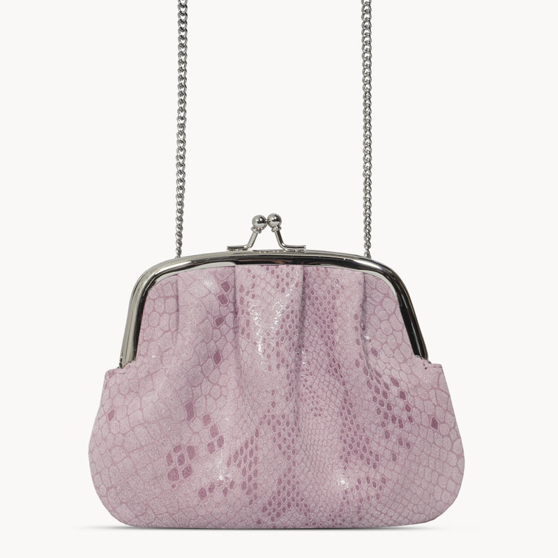 'SELENA' Pastel Pink Python Snake Leather Frame Closure Coin Purse