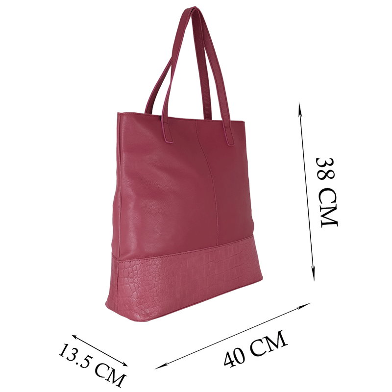 'SIENNA' Carmine Pink Croc + Pebble Grain Unlined Leather Tote Bag