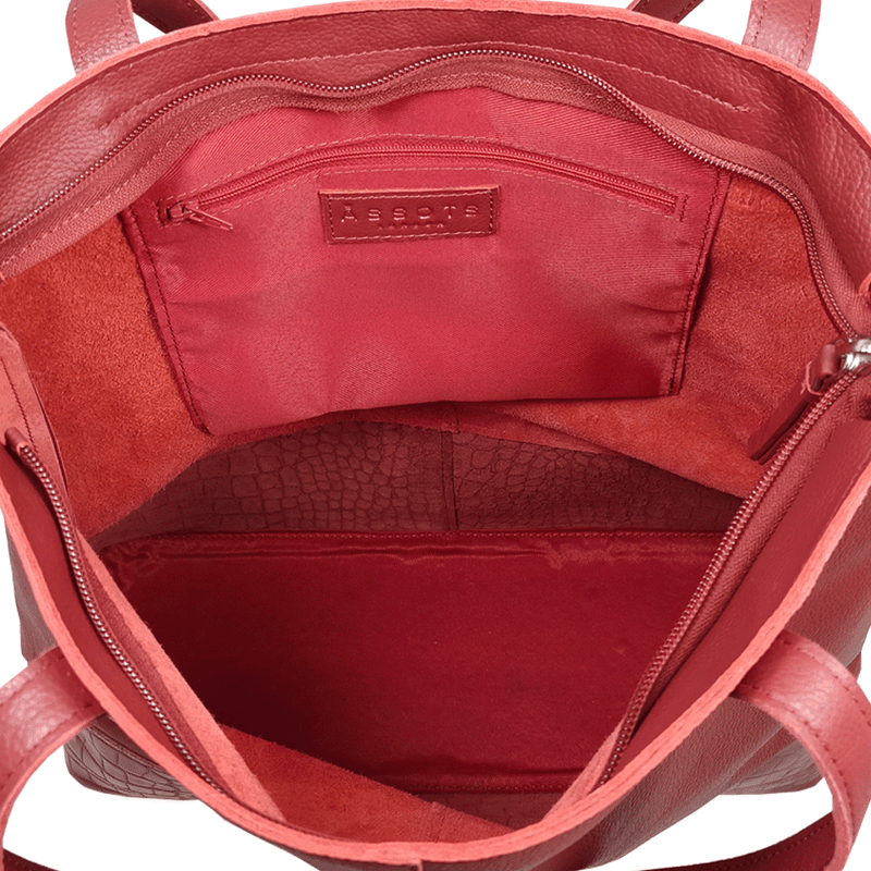 'SIENNA' Paprika Red Croc + Pebble Grain Unlined Leather Tote Bag