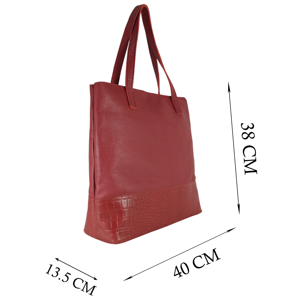 'SIENNA' Paprika Red Croc + Pebble Grain Unlined Leather Tote Bag