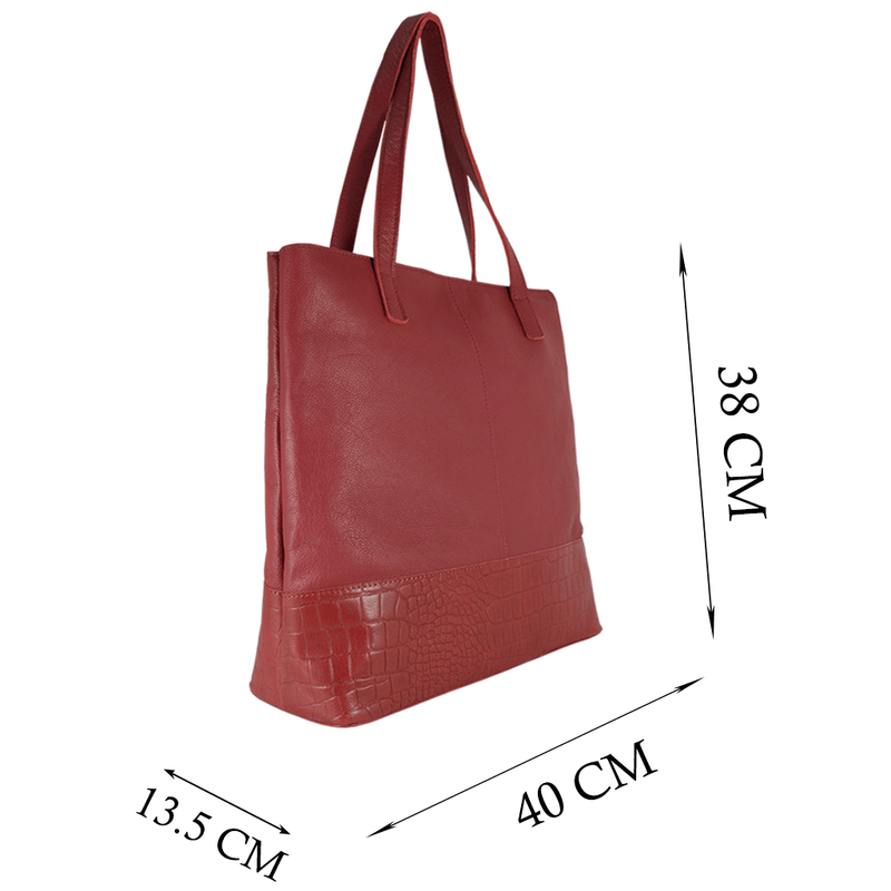 'SIENNA' Paprika Red Croc + Pebble Grain Unlined Leather Tote Bag