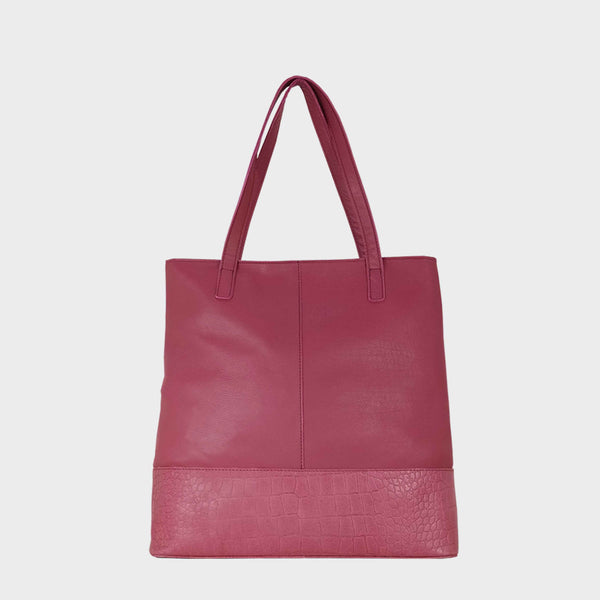 'SIENNA' Carmine Pink Croc + Pebble Grain Unlined Leather Tote Bag