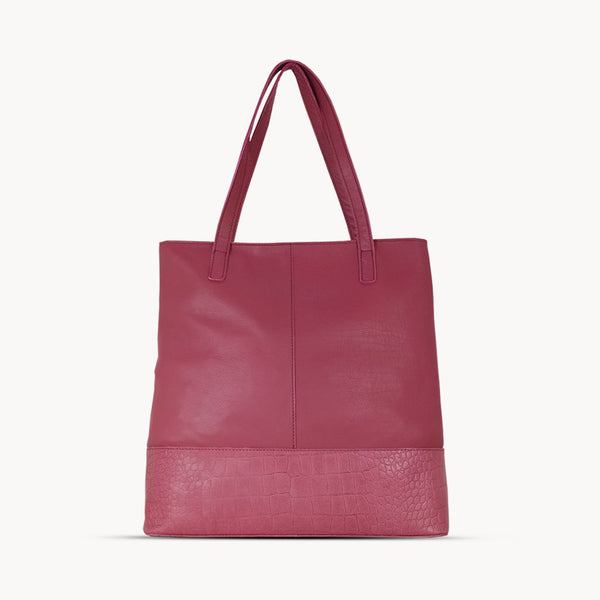 'SIENNA' Carmine Pink Croc + Pebble Grain Unlined Leather Tote Bag