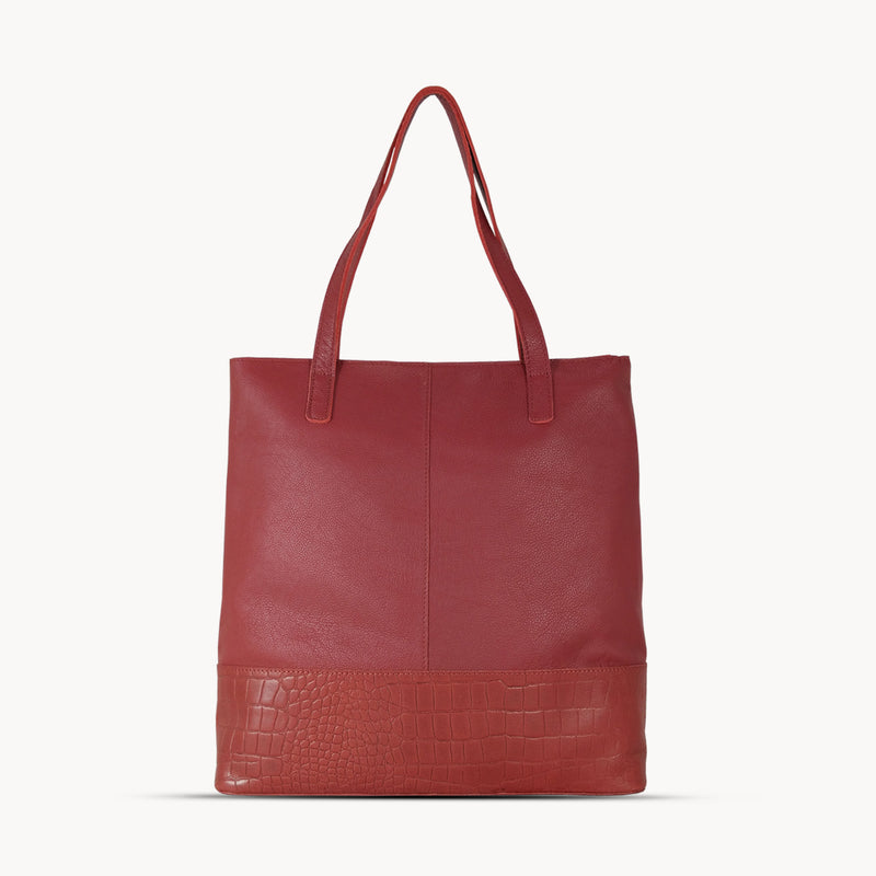 'SIENNA' Paprika Red Croc + Pebble Grain Unlined Leather Tote Bag