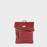 'SIERRA' Paprika Red Pebble Grain Leather Mini Flap Over Backpack