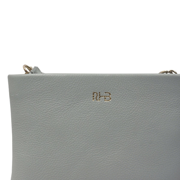 'SOPHIA' Cameo Blue Pebble Grain Zip Top Leather Crossbody Bag