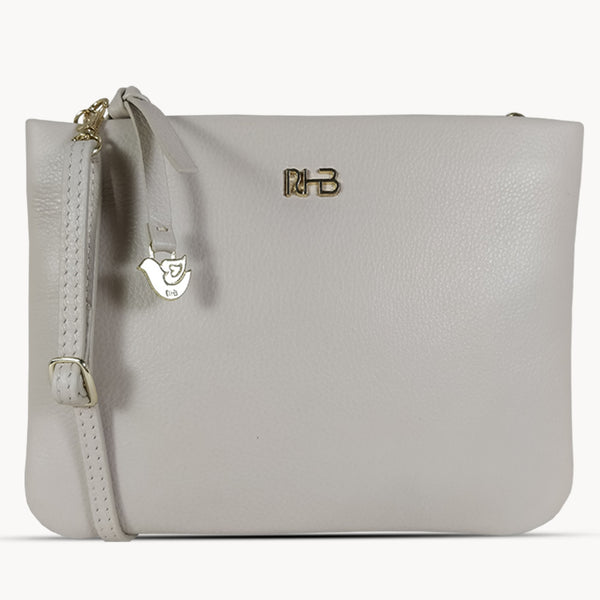 'SOPHIA' Shell Nude Pebble Grain Zip Top Leather Crossbody Bag