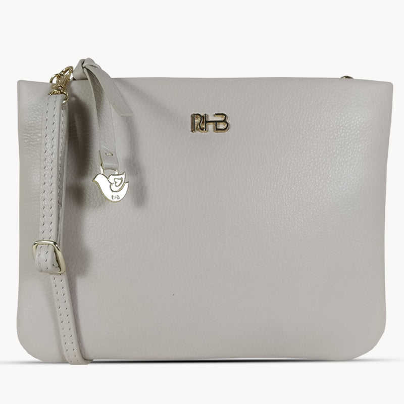 'SOPHIA' Shell Nude Pebble Grain Zip Top Leather Crossbody Bag